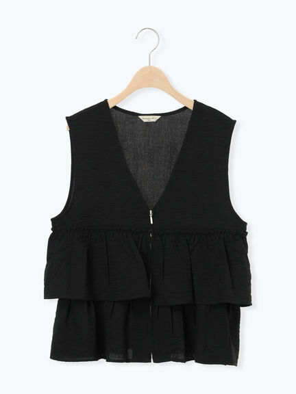 (セットアップ可)フリルジップベスト（ブラック/ベージュ/チェック）｜Samansa Mos2（サマンサ モスモス）通販