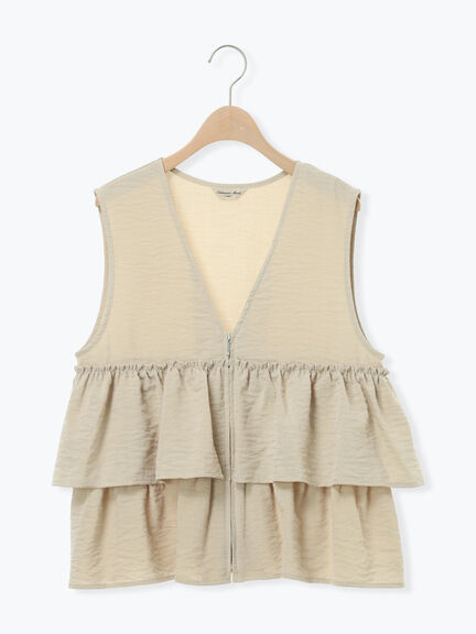 (セットアップ可)フリルジップベスト（ブラック/ベージュ/チェック）｜Samansa Mos2（サマンサ モスモス）通販