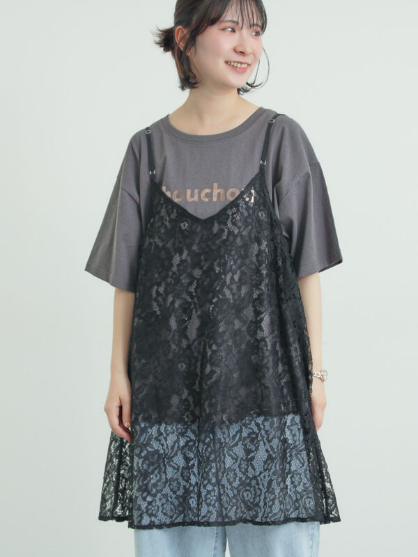 前後2WAYレースキャミソール（オフホワイト/グレー/ブラック/トップス