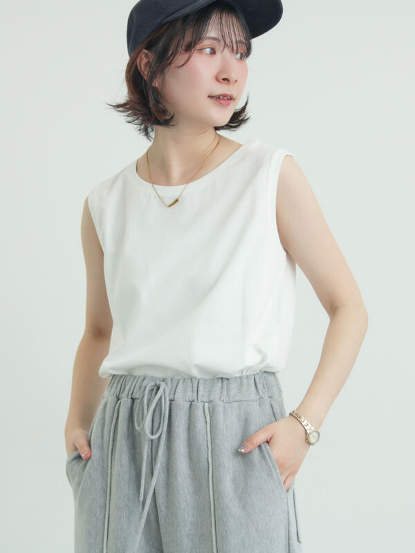 セール】 【汗染み防止】ノースリーブTシャツ（オフホワイト/ブラック