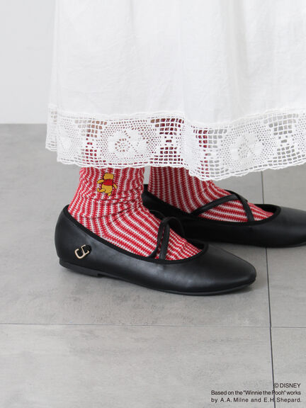 【Disney】くまのプーさん/ワンポイント刺繍ソックス（ブラック/レッド/キナリ）｜Samansa Mos2（サマンサ モスモス）通販