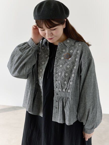 【Cross×Staff】ブローチ付シャツジャケット（チャコールグレー/ベージュ/モカ）｜Samansa Mos2（サマンサ モスモス）通販