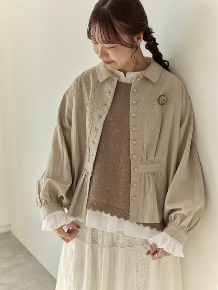 【Cross×Staff】ブローチ付シャツジャケット（チャコールグレー/ベージュ/モカ）｜Samansa Mos2（サマンサ モスモス）通販