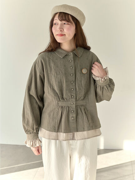 【Cross×Staff】ブローチ付シャツジャケット（チャコールグレー/ベージュ/モカ）｜Samansa Mos2（サマンサ モスモス）通販