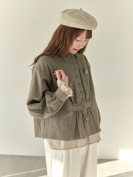 【Cross×Staff】ブローチ付シャツジャケット（チャコールグレー/ベージュ/モカ）｜Samansa Mos2（サマンサ モスモス）通販