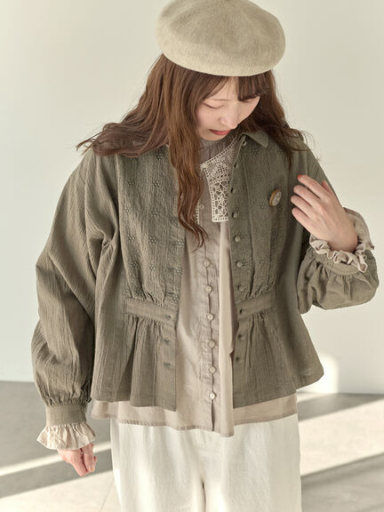 【Cross×Staff】ブローチ付シャツジャケット（チャコールグレー/ベージュ/モカ）｜Samansa Mos2（サマンサ モスモス）通販