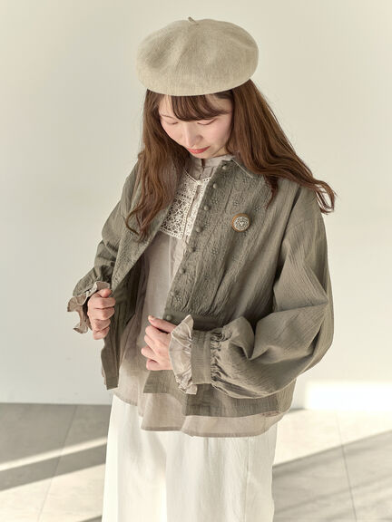 【Cross×Staff】ブローチ付シャツジャケット（チャコールグレー/ベージュ/モカ）｜Samansa Mos2（サマンサ モスモス）通販