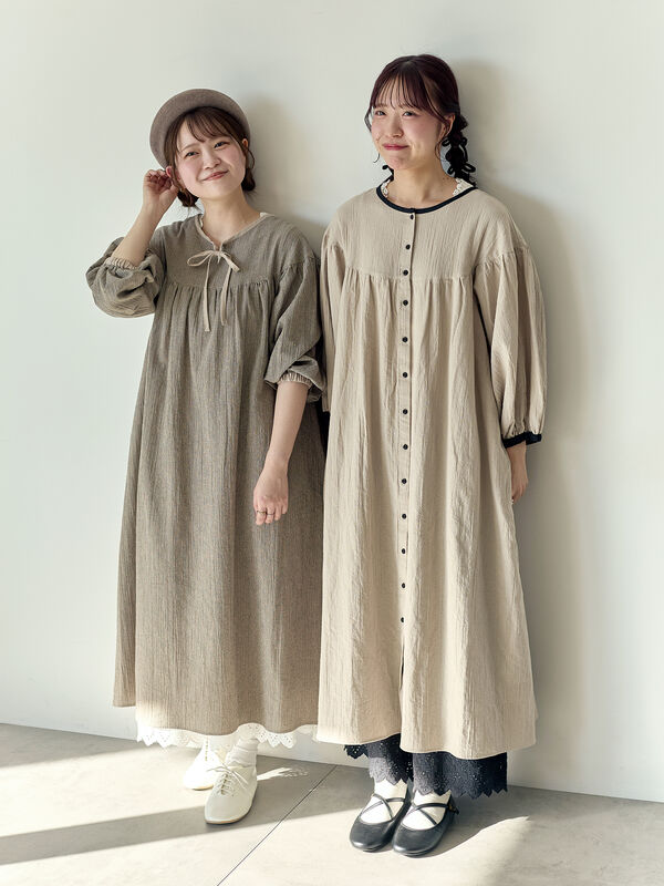 【Cross×Staff】前後2WAYワンピース（ブラック/ベージュ/ストライプ/ギンガムチェック）｜Samansa Mos2（サマンサ モスモス）通販