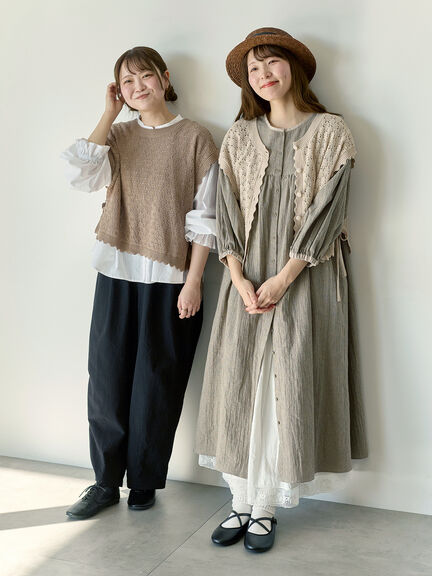 【Cross×Staff】前後2WAYワンピース（ブラック/ベージュ/ストライプ/ギンガムチェック）｜Samansa Mos2（サマンサ モスモス）通販