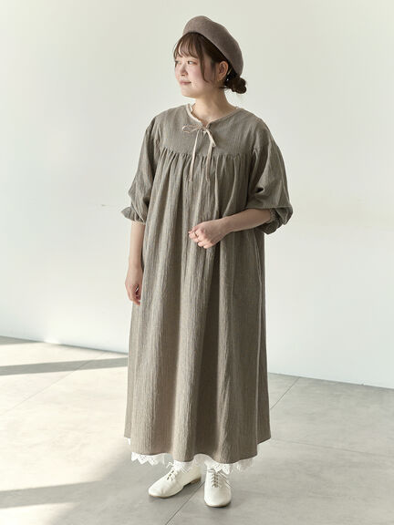 【Cross×Staff】前後2WAYワンピース（ブラック/ベージュ/ストライプ/ギンガムチェック）｜Samansa Mos2（サマンサ モスモス）通販