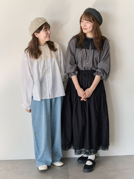 【Cross×Staff】レース襟付きブラウス（オフホワイト/チャコールグレー/グレージュ）｜Samansa Mos2（サマンサ モスモス）通販