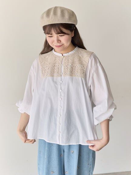 【Cross×Staff】レース襟付きブラウス（オフホワイト/チャコールグレー/グレージュ）｜Samansa Mos2（サマンサ モスモス）通販