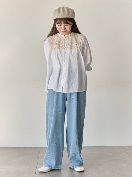 【Cross×Staff】レース襟付きブラウス（オフホワイト/チャコールグレー/グレージュ）｜Samansa Mos2（サマンサ モスモス）通販