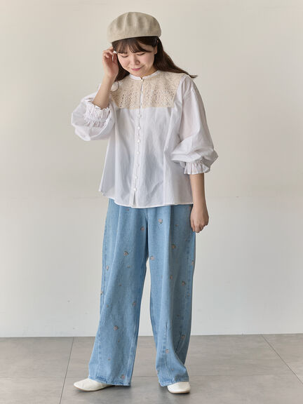 【Cross×Staff】レース襟付きブラウス（オフホワイト/チャコールグレー/グレージュ）｜Samansa Mos2（サマンサ モスモス）通販