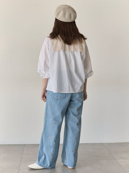 【Cross×Staff】レース襟付きブラウス（オフホワイト/チャコールグレー/グレージュ）｜Samansa Mos2（サマンサ モスモス）通販