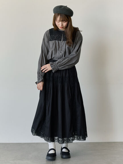 【Cross×Staff】レース襟付きブラウス（オフホワイト/チャコールグレー/グレージュ）｜Samansa Mos2（サマンサ モスモス）通販