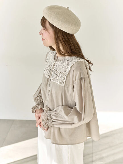 【Cross×Staff】レース襟付きブラウス（オフホワイト/チャコールグレー/グレージュ）｜Samansa Mos2（サマンサ モスモス）通販