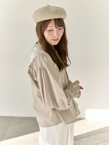 【Cross×Staff】レース襟付きブラウス（オフホワイト/チャコールグレー/グレージュ）｜Samansa Mos2（サマンサ モスモス）通販