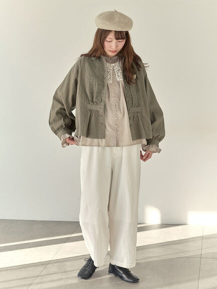 【Cross×Staff】レース襟付きブラウス（オフホワイト/チャコールグレー/グレージュ）｜Samansa Mos2（サマンサ モスモス）通販