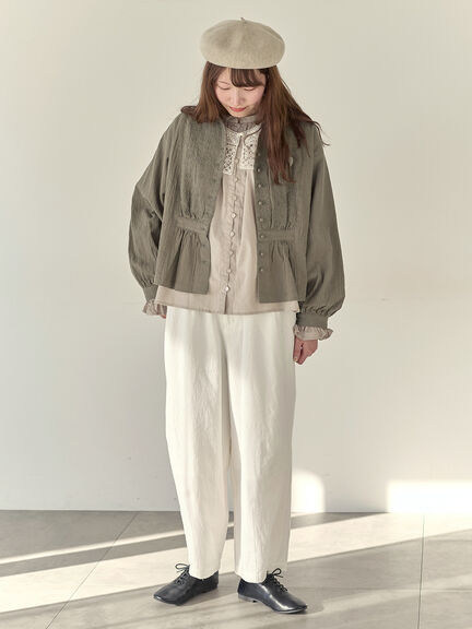 【Cross×Staff】レース襟付きブラウス（オフホワイト/チャコールグレー/グレージュ）｜Samansa Mos2（サマンサ モスモス）通販