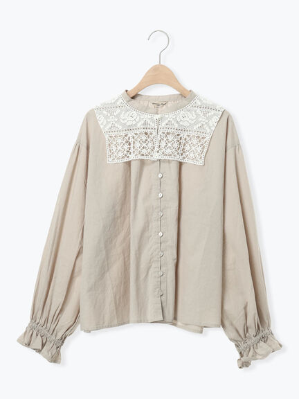 【Cross×Staff】レース襟付きブラウス（オフホワイト/チャコールグレー/グレージュ）｜Samansa Mos2（サマンサ モスモス）通販