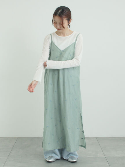 シアー楊柳刺繍キャミソールワンピース（オフホワイト/ブラック/ミント）｜Samansa Mos2（サマンサ モスモス）通販