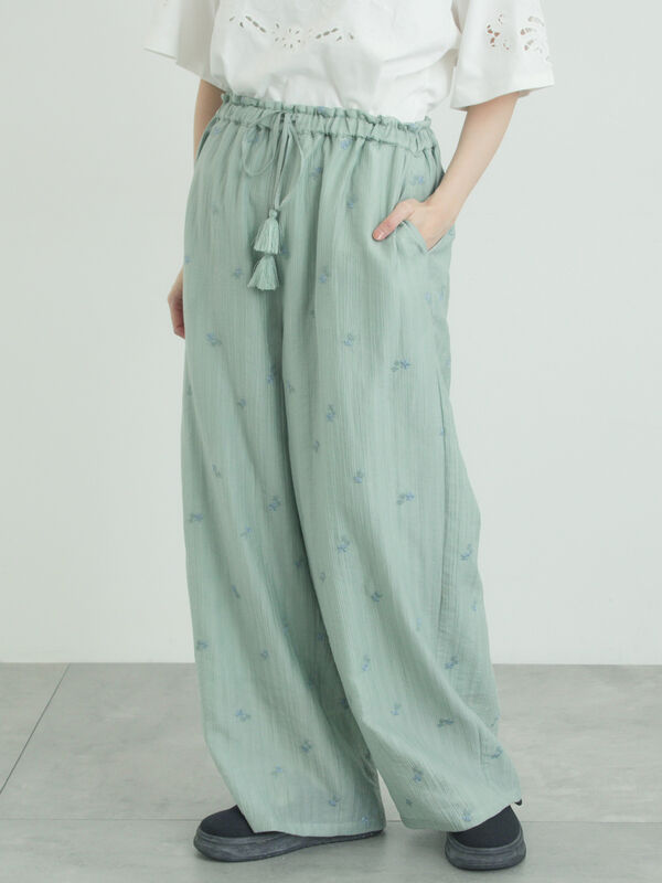 シアー楊柳刺繍イージーパンツ（ミント）｜Samansa Mos2（サマンサ モスモス）通販