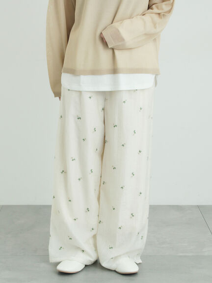 シアー楊柳刺繍イージーパンツ（オフホワイト/ブラック/ミント）｜Samansa Mos2（サマンサ モスモス）通販