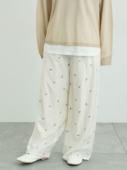 シアー楊柳刺繍イージーパンツ（オフホワイト/ブラック/ミント）｜Samansa Mos2（サマンサ モスモス）通販