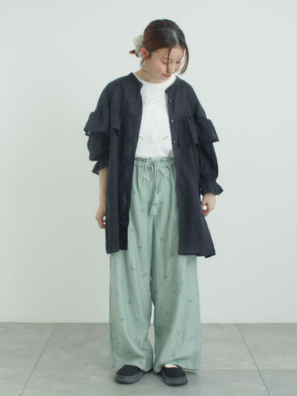 シアー楊柳刺繍イージーパンツ（オフホワイト/ブラック/ミント）｜Samansa Mos2（サマンサ モスモス）通販