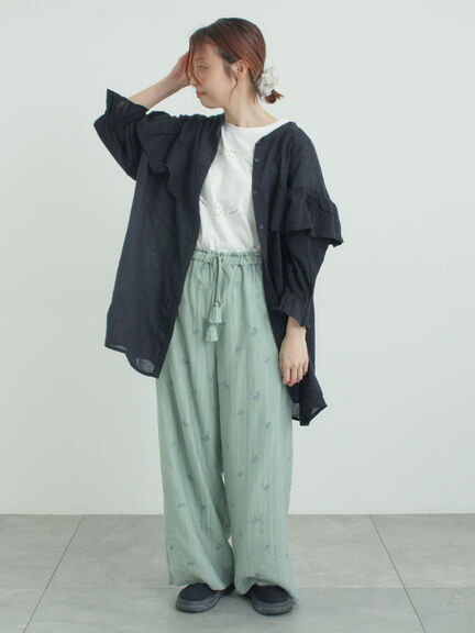 シアー楊柳刺繍イージーパンツ（オフホワイト/ブラック/ミント）｜Samansa Mos2（サマンサ モスモス）通販