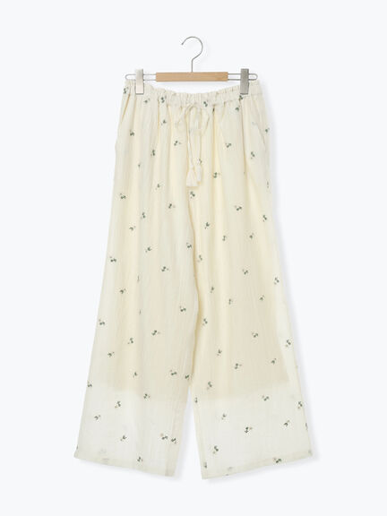 シアー楊柳刺繍イージーパンツ（オフホワイト/ブラック/ミント）｜Samansa Mos2（サマンサ モスモス）通販