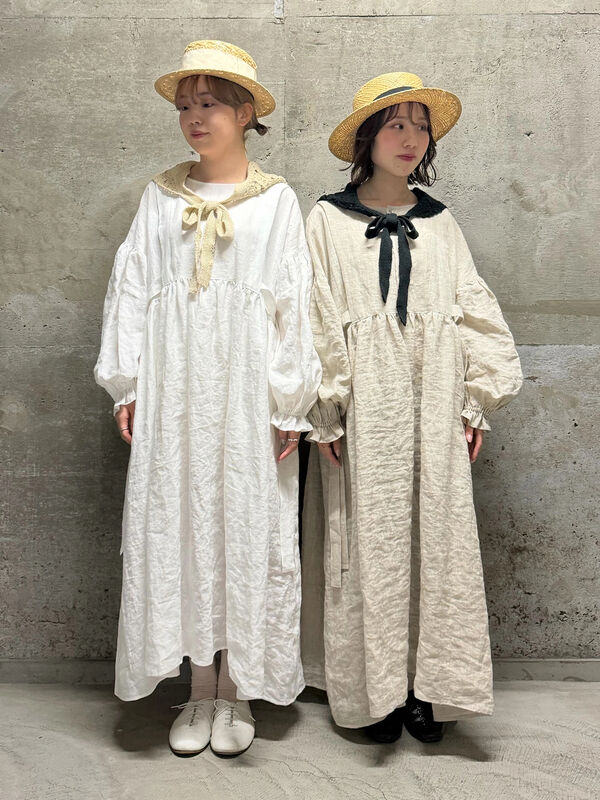 立川店/EC限定】たっぷりギャザーのリネンワンピース（オフホワイト