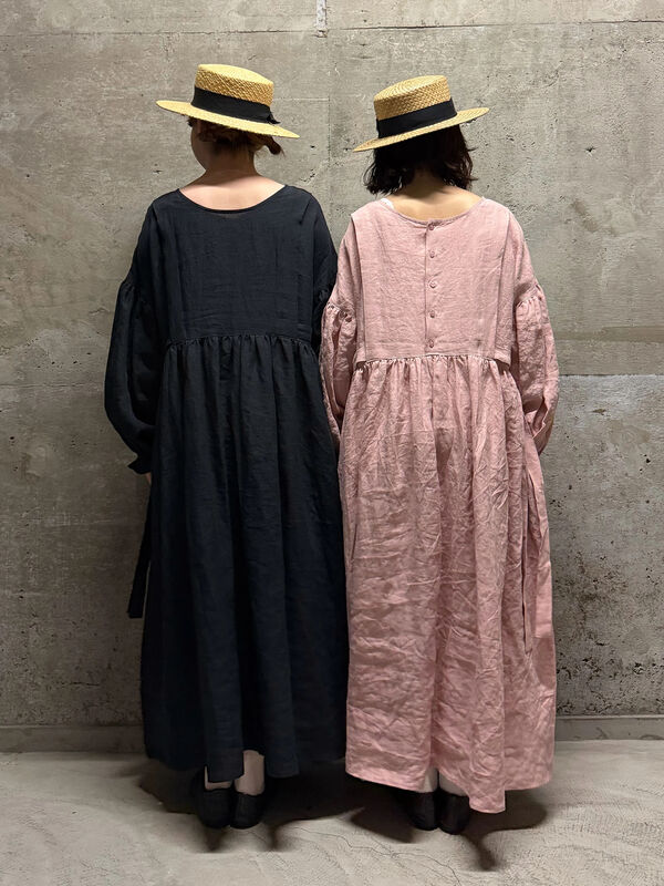 立川店/EC限定】たっぷりギャザーのリネンワンピース（オフホワイト
