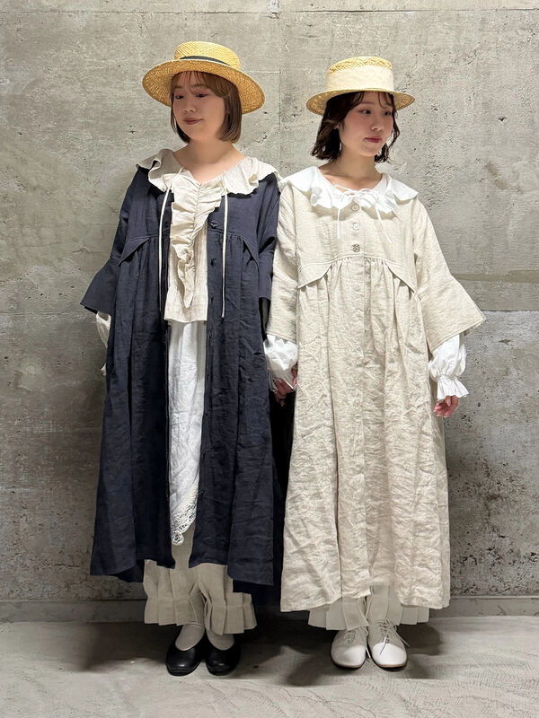 立川店/EC限定】リネンフラップコートワンピース（ネイビー/キナリ