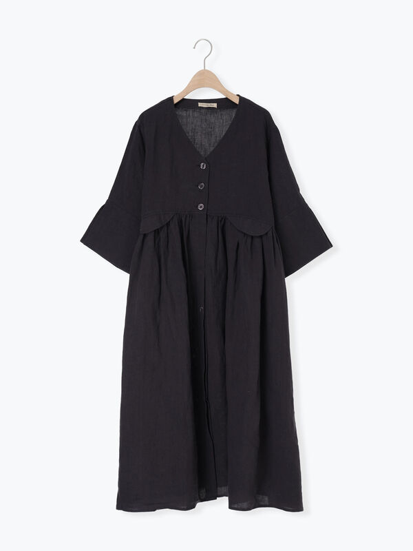 立川店/EC限定】リネンフラップコートワンピース（ネイビー/キナリ