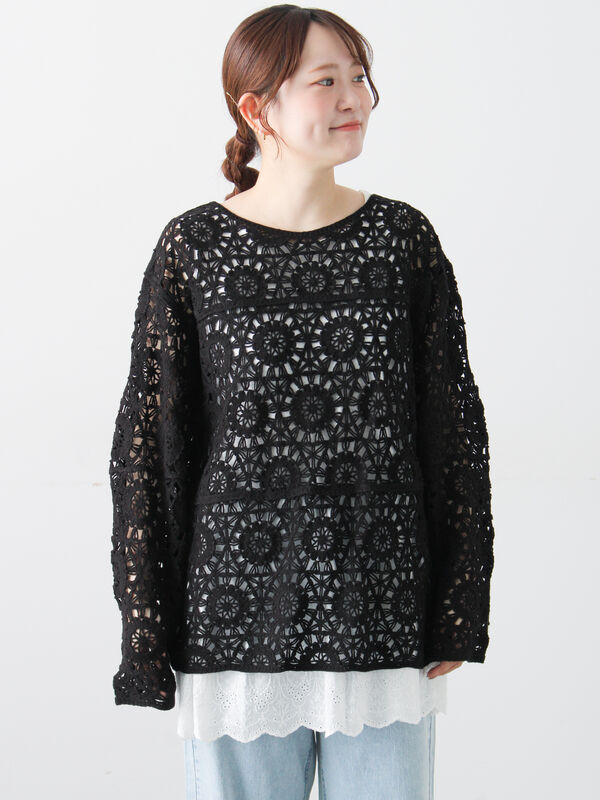 モチーフ編みニットプルオーバー（ブラック）｜Samansa Mos2（サマンサ モスモス）通販