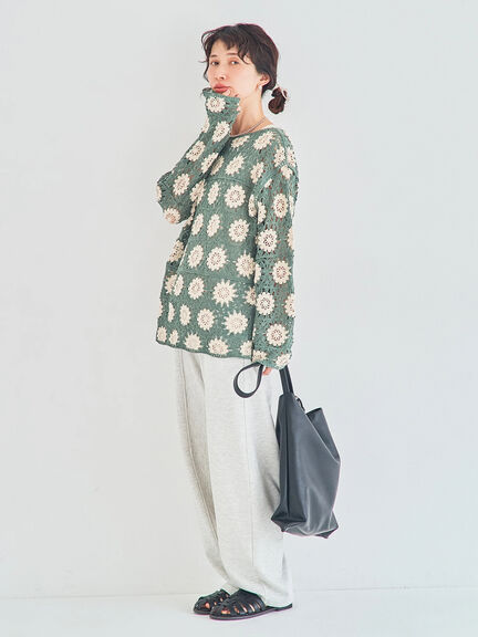 モチーフ編みニットプルオーバー（オフホワイト/ブラック/ミント/キナリ）｜Samansa Mos2（サマンサ モスモス）通販