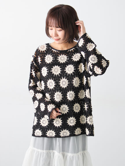 モチーフ編みニットプルオーバー（オフホワイト/ブラック/ミント/キナリ）｜Samansa Mos2（サマンサ モスモス）通販