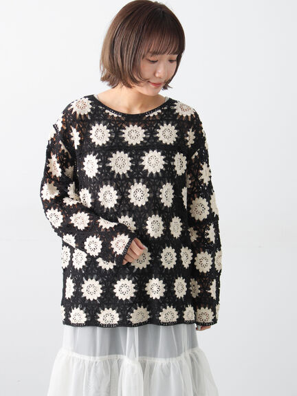 モチーフ編みニットプルオーバー（オフホワイト/ブラック/ミント/キナリ）｜Samansa Mos2（サマンサ モスモス）通販