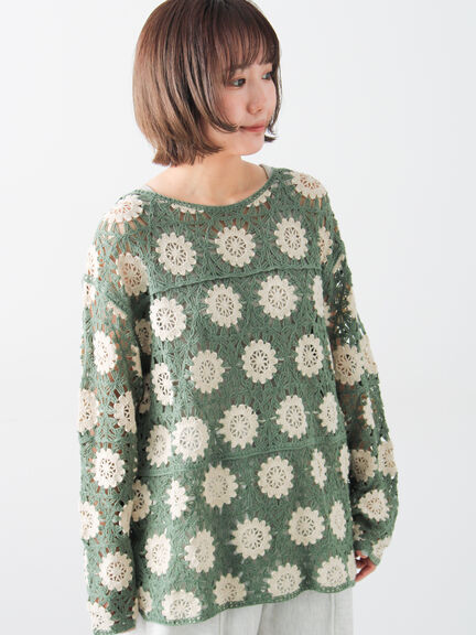 モチーフ編みニットプルオーバー（オフホワイト/ブラック/ミント/キナリ）｜Samansa Mos2（サマンサ モスモス）通販