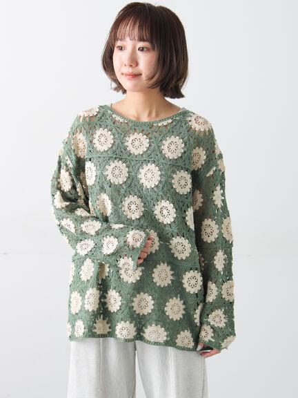 モチーフ編みニットプルオーバー（オフホワイト/ブラック/ミント/キナリ）｜Samansa Mos2（サマンサ モスモス）通販