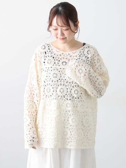 モチーフ編みニットプルオーバー（オフホワイト/ブラック/ミント/キナリ）｜Samansa Mos2（サマンサ モスモス）通販