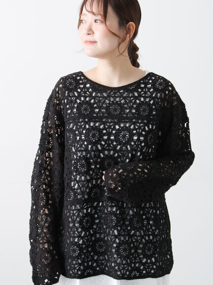 モチーフ編みニットプルオーバー（オフホワイト/ブラック/ミント/キナリ）｜Samansa Mos2（サマンサ モスモス）通販