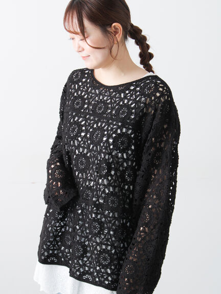 モチーフ編みニットプルオーバー（オフホワイト/ブラック/ミント/キナリ）｜Samansa Mos2（サマンサ モスモス）通販
