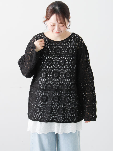 モチーフ編みニットプルオーバー（オフホワイト/ブラック/ミント/キナリ）｜Samansa Mos2（サマンサ モスモス）通販