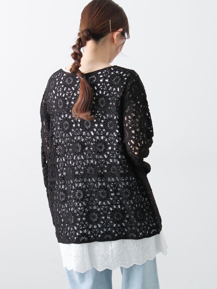 モチーフ編みニットプルオーバー（オフホワイト/ブラック/ミント/キナリ）｜Samansa Mos2（サマンサ モスモス）通販