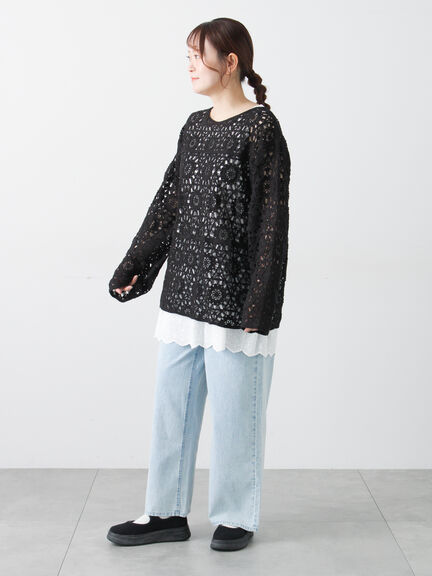 モチーフ編みニットプルオーバー（オフホワイト/ブラック/ミント/キナリ）｜Samansa Mos2（サマンサ モスモス）通販