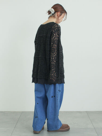 モチーフ編みニットプルオーバー（オフホワイト/ブラック/ミント/キナリ）｜Samansa Mos2（サマンサ モスモス）通販