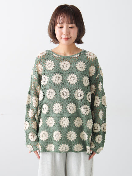 モチーフ編みニットプルオーバー（オフホワイト/ブラック/ミント/キナリ）｜Samansa Mos2（サマンサ モスモス）通販